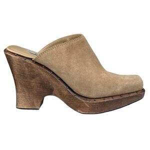 Vintage Y2K Women's MIA Tan Suede Wood Block Heel Clog Size US 8